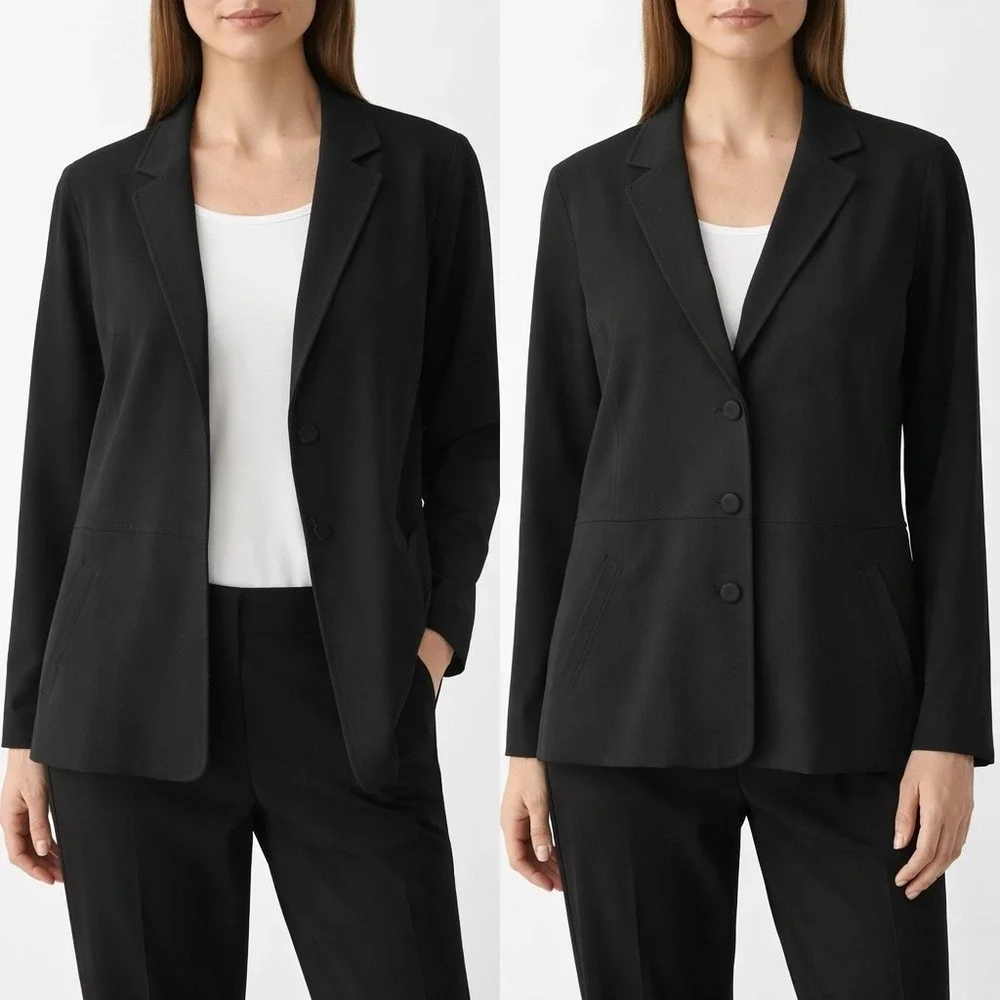 Eileen Fisher Wool Blazer Jacket Women L Black Minimalist Office Classic Stretch